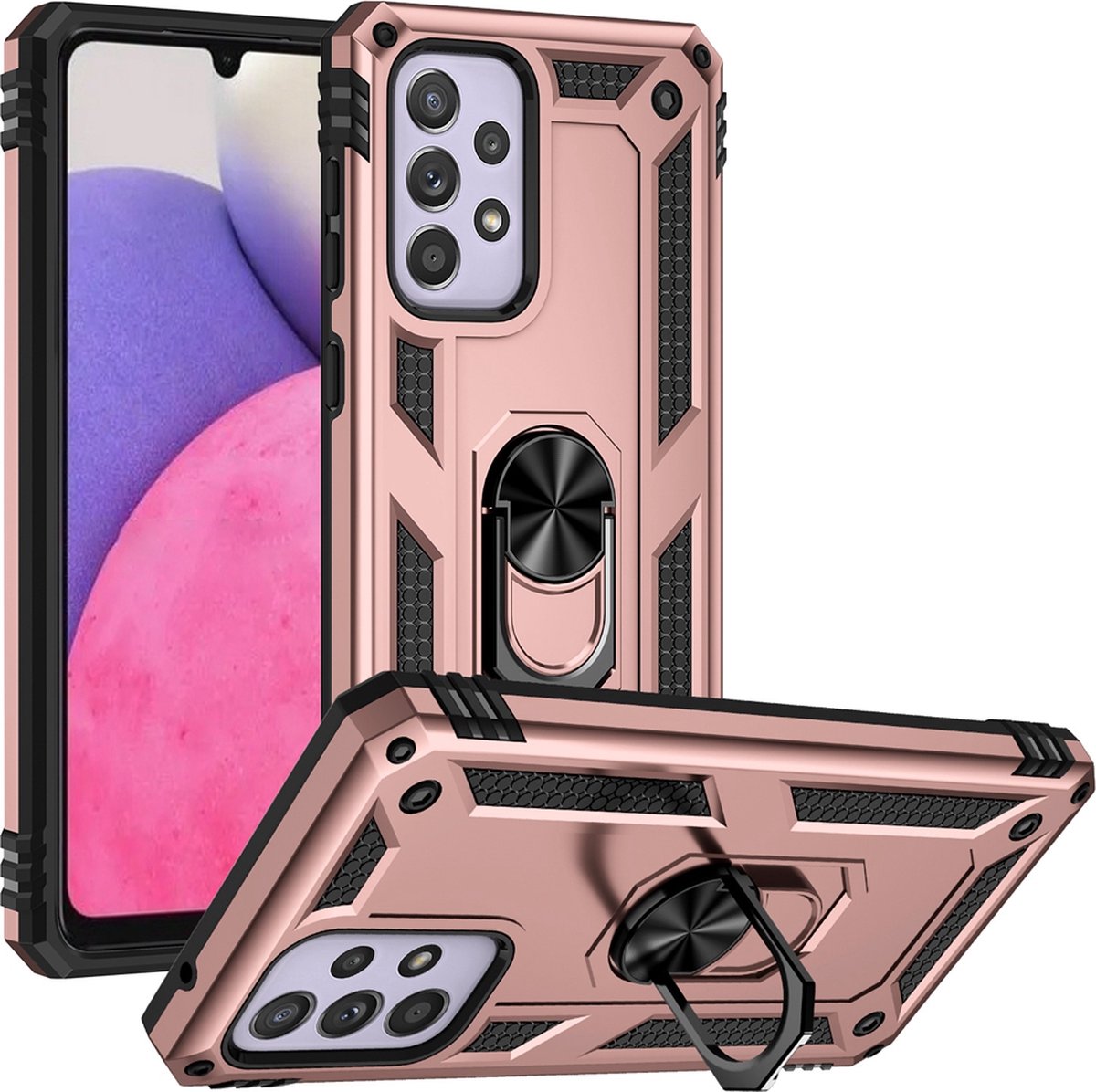 MobyDefend Hoesje - Geschikt voor Samsung Galaxy A33 - Pantsercase Met Draaibare Ring - Rosé