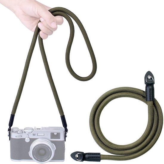 YONO Camera Riem Nylon voor Compact Camera en Systeemcamera - Vintage Schouder Strap geschikt voor Canon / Nikon / Sony / Panasonic - Donkergroen