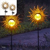Gadgy Solar Zon met grondspies – Set van 2 st.– 103 cm hoog – brons kleurig metaal – Tuinverlichting op zonneenergie buiten – Led buitenverlichting met sensor - Tuinfakkel - Tuinsteker