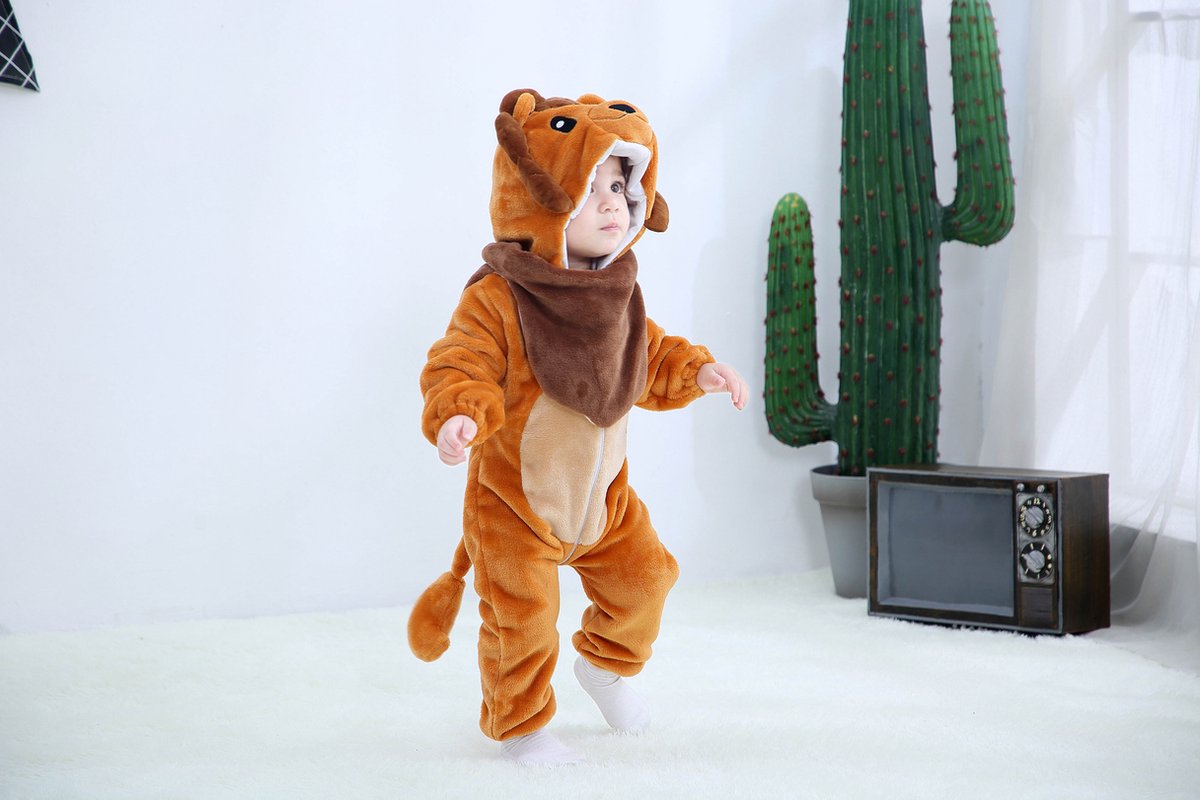 Budino® Baby Onesie - Baby Romper - Baby Pyjama - Baby Pakje - Baby Verkleedkleding - Carnavalskleding - Dier - Leeuw - Bruin — afbeelding 10