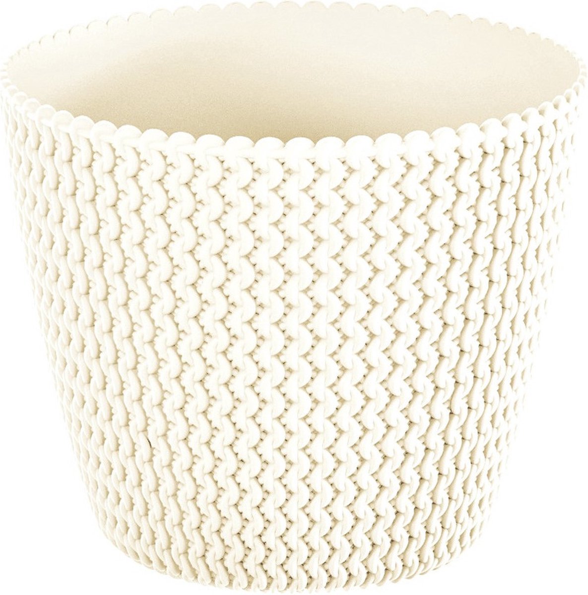 Plantenpot/bloempot kunststof dia 13 cm en hoogte 11 cm in het creme wit voor binnen/buiten