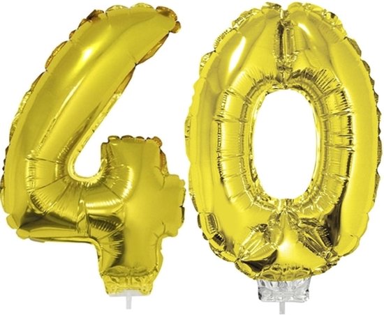 40 jaar leeftijd feestartikelen/versiering cijfers ballonnen op stokje van 41 cm - Combi van cijfer 40 in het goud