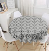 Rond Tafelkleed Ø140cm - De Groen Home - Bedrukt Velvet Textiel - Zwarte & Witte Scandinavisch design - Tafelkleed