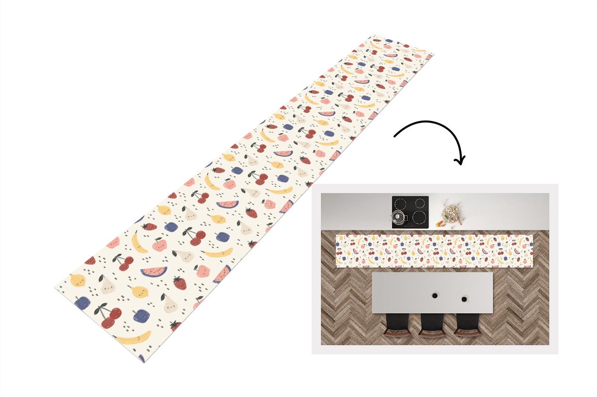 KitchenYeah Keukenloper - Keukenmat - Design - Fruit - Kawaii - Patronen - 360x60 cm - Keuken vloerkleed Multicolor
