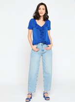 LOLALIZA T-shirt met ruches - Blauw - Maat S