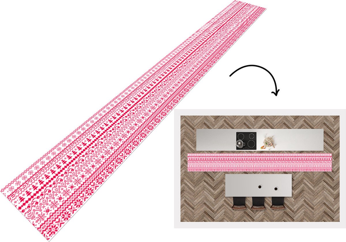 KitchenYeah Keukenloper - Keukenmat - Kerst - Patroon - Boom - 480x60 cm - Keuken vloerkleed Multicolor