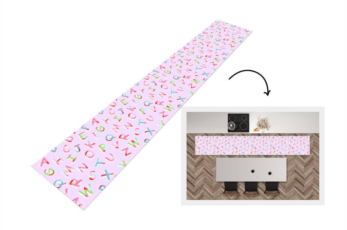 KitchenYeah Keukenloper - Keukenmat - Alfabet - Letters - Patroon - Keuken vloerkleed Multicolor