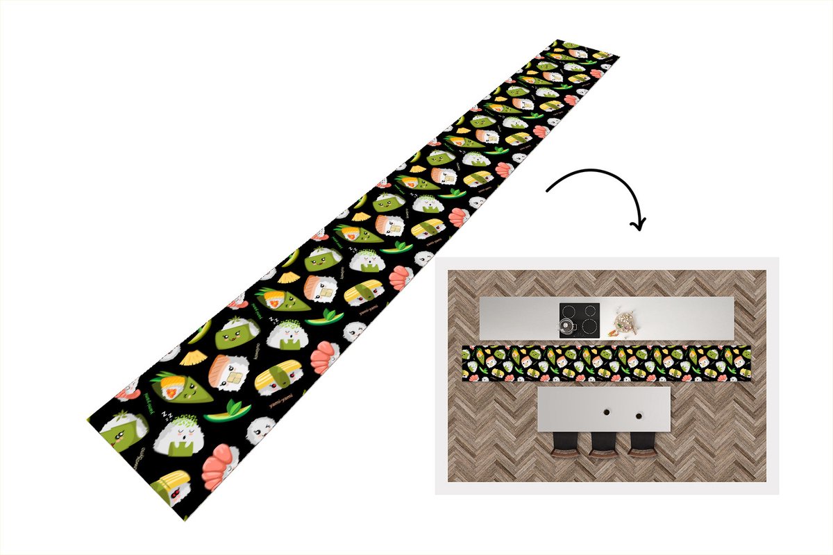 KitchenYeah Keukenloper - Keukenmat - Kawaii - Sushi - Patronen - Keuken vloerkleed multicolor, foto 2