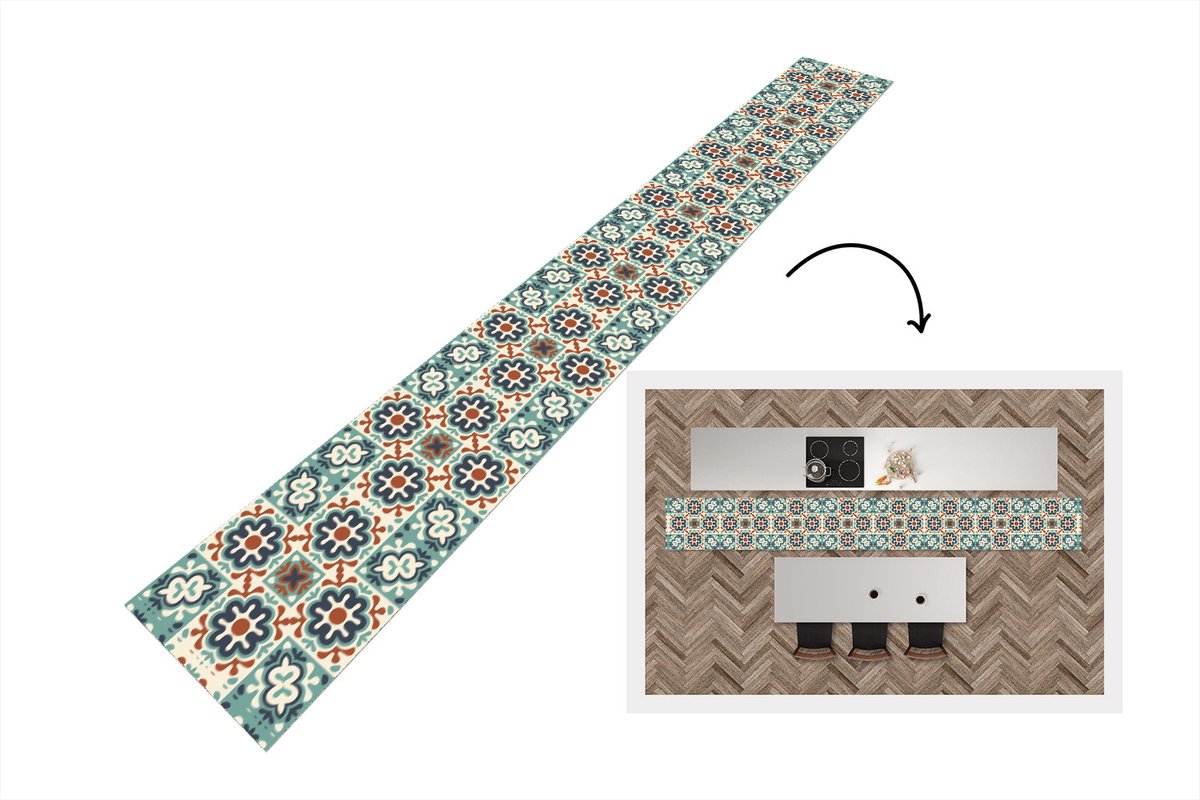 KitchenYeah Keukenloper - Keukenmat - Bloem - Ornament - Patroon - 360x60 cm - Keuken vloerkleed multicolor, foto 2