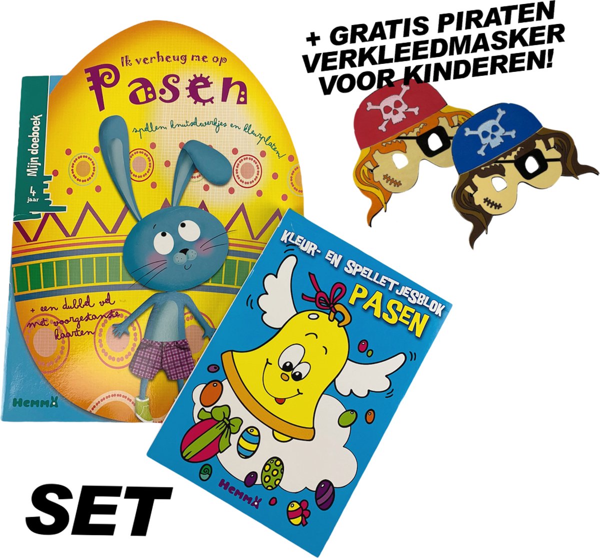 Ik verheug me op Pasen doeboek + kleur- & spelletjesblok voordeelset voor kinderen met gratis verkleedmasker