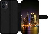 Bookcase Geschikt voor iPhone 12 Mini telefoonhoesje - New York - Skyline - Kleuren - Met vakjes - Wallet case met magneetsluiting