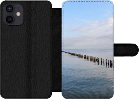 Foto: Bookcase geschikt voor iphone 12 mini telefoonhoesje noordzee wolken water met vakjes wallet case met magneetsluiting