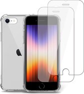 Hoesje geschikt voor iPhone SE 2022 + 2x Screenprotector – Tempered Glass - Extreme Shock Case Transparant