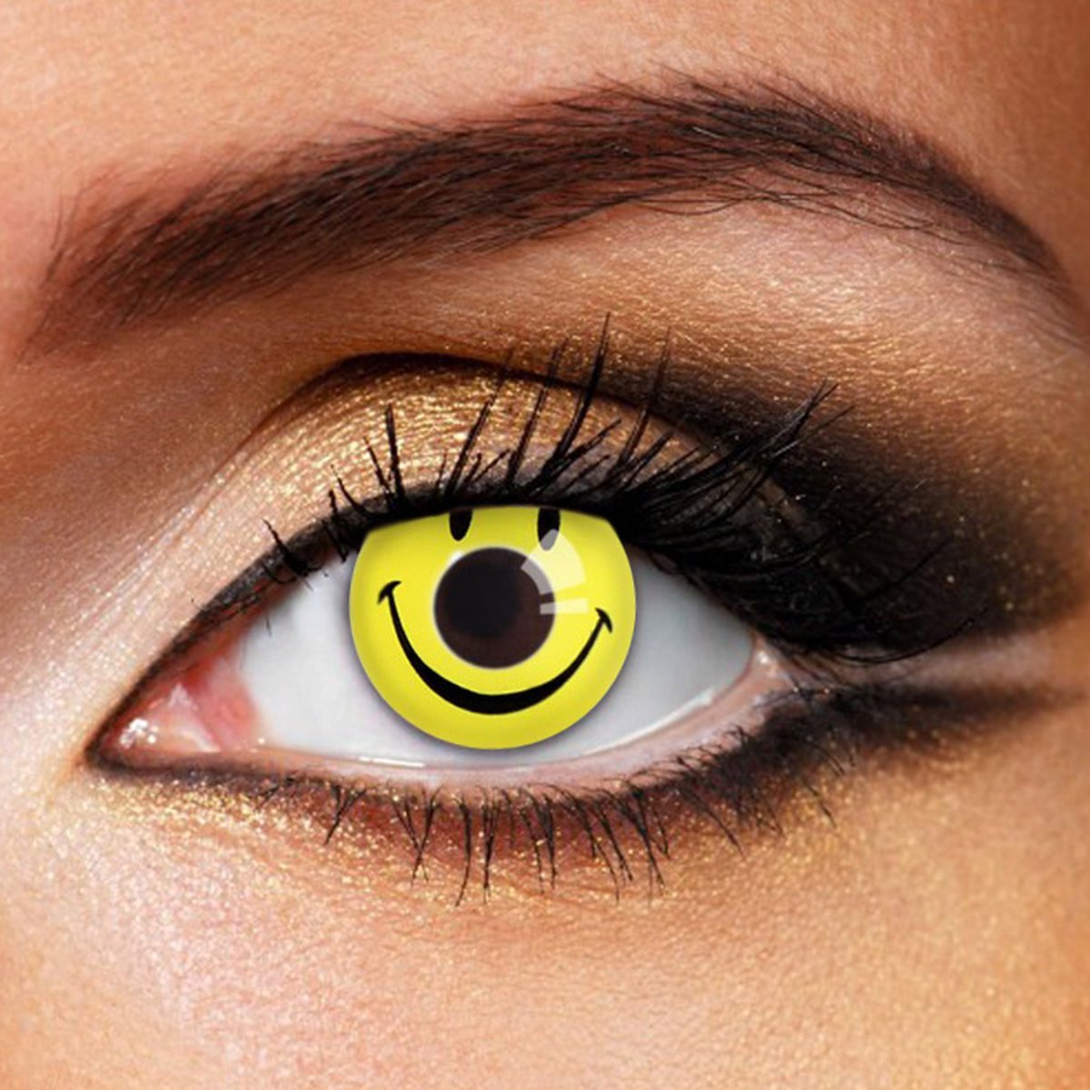 Partylens® kleurlenzen - Smiley - zachte jaarlenzen met lenshouder - partylenzen