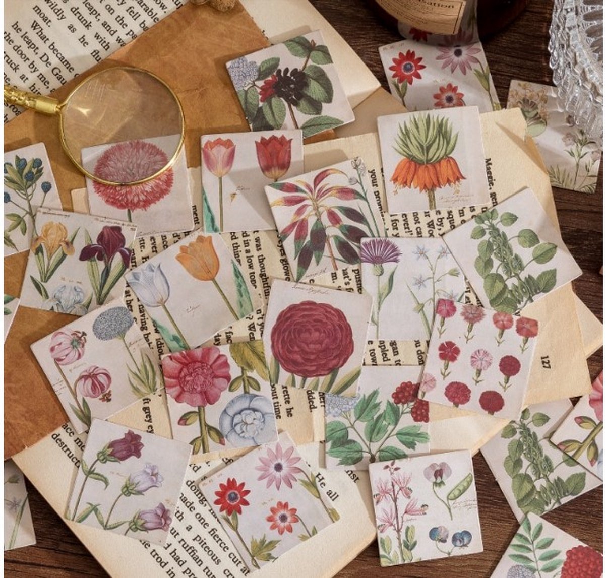 46 Stickers Voorjaarsbloemen - E042 - Vierkante Stickers Met Tulpen, Rozen, Lelie's, En Andere Bloemen - Stickerdoosje - Voor Scrapbook Of  Bullet Journal - Agenda Stickers - Decoratie Stickers — afbeelding 5