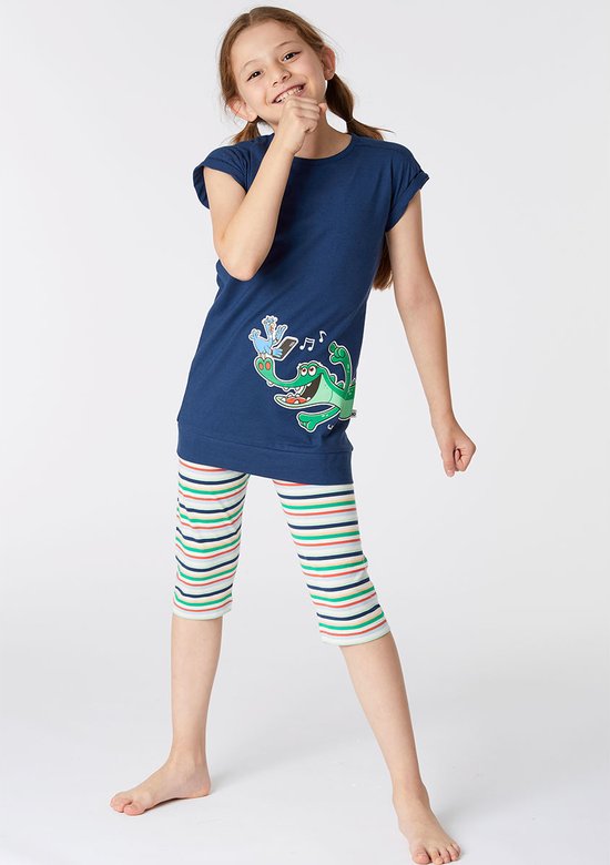 Woody pyjama meisjes - krokodil - donkerblauw - 221-1-POS-S/874 - maat 164