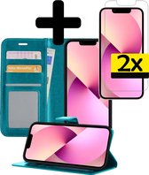 iPhone 13 Mini Hoesje Book Case Hoes Met 2x Screenprotector - iPhone 13 Mini Case Wallet Cover - iPhone 13 Mini Hoesje Met 2x Screenprotector - Turquoise