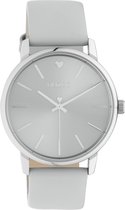 OOZOO Timepieces - Zilveren horloge met steen grijze leren band - C10928 - Ø40