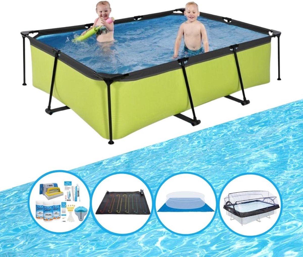 EXIT Zwembad Lime - 220x150x60 cm - Frame Pool - Met bijbehorende accessoires