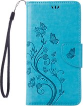 Mobigear Telefoonhoesje geschikt voor Apple iPhone SE (2020) Hoesje | Mobigear Flowers Bookcase Portemonnee | Pasjeshouder voor 2 Pasjes | Telefoonhoesje voor Pinpas / OV Kaart / Rijbewijs - Blauw