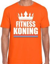 Oranje fitness koning shirt met kroon heren - Sport / hobby kleding XL