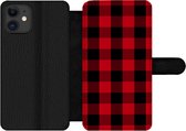 Bookcase Geschikt voor iPhone 11 telefoonhoesje - Plaid - Zwart - Rood - Met vakjes - Wallet case met magneetsluiting