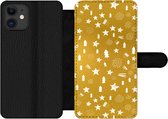 Bookcase Geschikt voor iPhone 11 telefoonhoesje - Kerst - Feest - Goud - Met vakjes - Wallet case met magneetsluiting