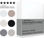 Droomtextiel Katoen - Satijnen Hoeslaken Wit - Lits-Jumeaux - 160x200 cm - Hoogwaardige Kwaliteit - Super Zacht - Hoge Hoek -