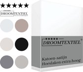 Droomtextiel Katoen - Satijnen Hoeslaken Wit - Twijfelaar - 120x200 cm - Hoogwaardige Kwaliteit - Super Zacht - Hoge Hoek -