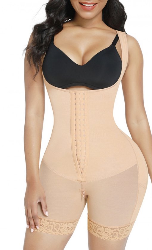 Corrigerende shapewear corset verstelbaar met hoge rug en 3 rijen haakjes zwart maat L