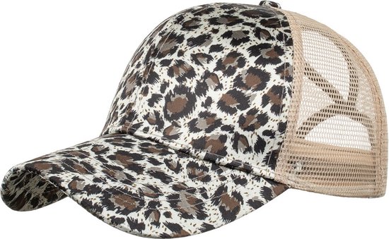Casquette queue de cheval pour femme imprimé léopard marron - Casquette d'été - Chapeau de soleil - Casquette de baseball