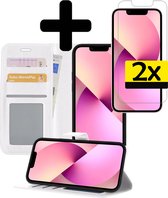 iPhone 13 Mini Hoesje Book Case Hoes Met 2x Screenprotector - iPhone 13 Mini Case Wallet Cover - iPhone 13 Mini Hoesje Met 2x Screenprotector - Wit