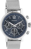 OOZOO Timepieces - Zilveren horloge met zilveren metalen mesh armband - C10904 - Ø42