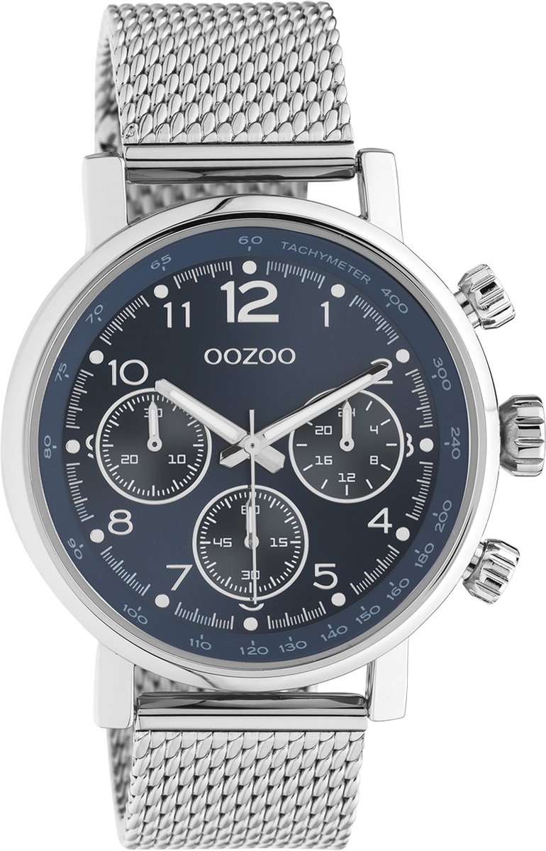 OOZOO Timepieces - zilverkleurige horloge met zilverkleurige metalen mesh armband - C10904 - Ø42