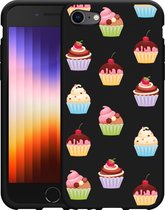 iPhone SE 2022 Hoesje Zwart Cupcakes - Designed by Cazy