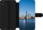 Bookcase Geschikt voor iPhone XS telefoonhoesje - New York - Skyline - Blauw - Met vakjes - Wallet case met magneetsluiting