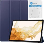Tablet hoes & 2-Pack Screenprotector geschikt voor Samsung Galaxy Tab S8 Plus - 12.4 Inch - Auto Wake/Sleep functie - Donker Blauw
