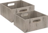 Set van 4x stuks opbergmand/kastmand 14 liter grijs/greywash van hout 31 x 31 x 15 cm - Opbergboxen - Vakkenkast manden