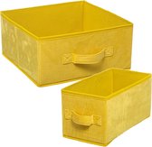 Set van 2x stuks opbergmanden/kastmanden 7 en 14 liter geel van polyester 31 cm - Opbergboxen - Vakkenkast manden