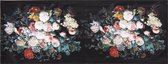 Clayre & Eef Tafelloper 35x180 cm Zwart Rood Polyester Rechthoek Bloemen Tafelkleed Loper Tafeltextiel