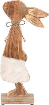 Clayre & Eef Decoratie Beeld Konijn 18*6*40 cm Bruin, Wit Hout Decoratief Figuur Paashaas Woonaccessoires