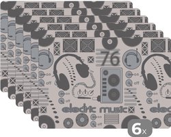 Placemat – Placemats kunststof – DJ – Koptelefoon – Vintage – Tekening – Design – 45×30 cm – 6 stuks – Hittebestendig – Anti-Slip – Onderlegger – Afneembaar