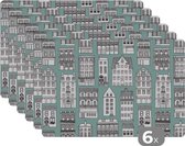 Placemat - Placemats kunststof - Patronen - Huis - Skyline - 45x30 cm - 6 stuks - Hittebestendig - Anti-Slip - Onderlegger - Afneembaar