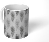 Mok - Koffiemok - Veer - Patroon - Zwart - Mokken - 350 ML - Beker - Koffiemokken - Theemok