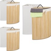 Relaxdays 3x hoekwasmand bamboe - opvouwbaar - met waszakken - opbergmand - natuur