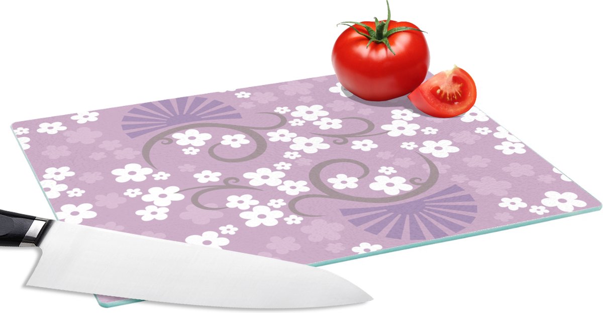 Glazen Snijplank - 28x20 - Bloemen - Patronen - Sakura - Snijplanken Glas