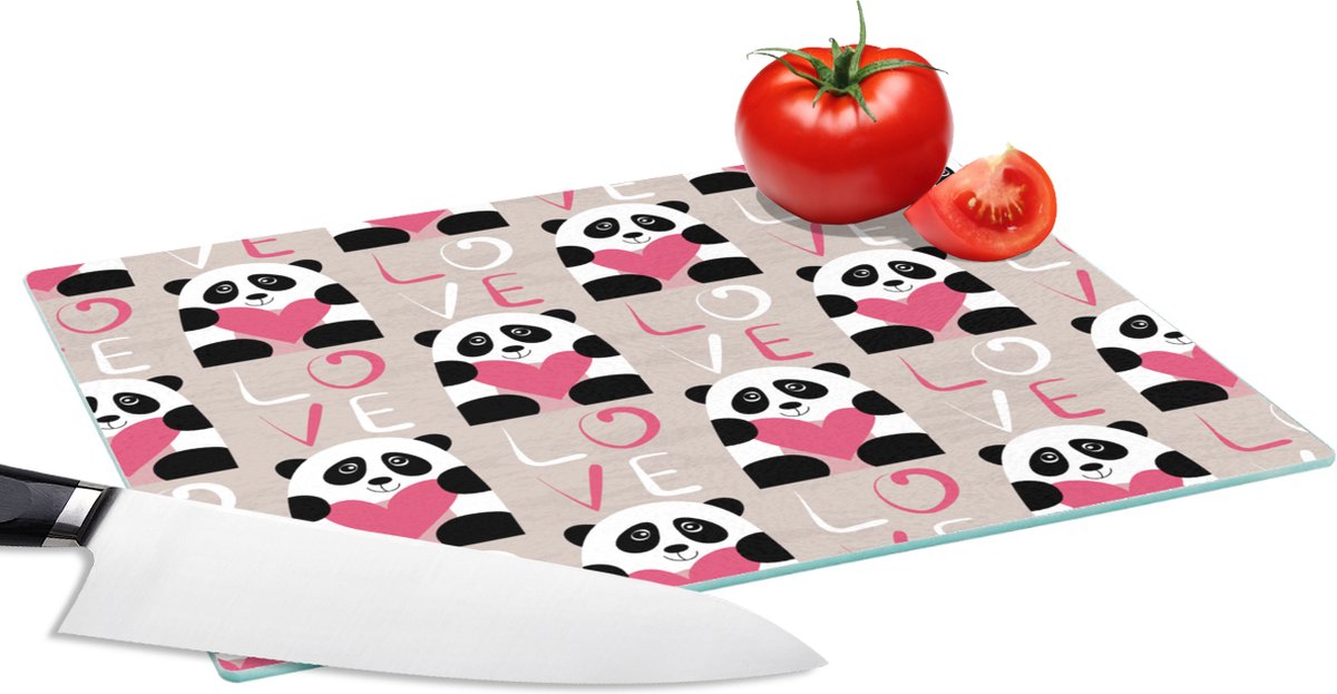 Glazen Snijplank - 28x20 - Hartjes - Panda - Patronen - Snijplanken Glas