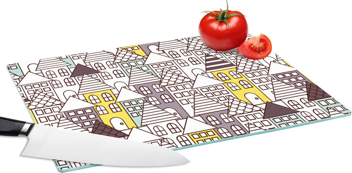 Glazen Snijplank - 39x28 - Patronen - Huis - Skyline - Snijplanken Glas