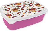 Broodtrommel Roze - Lunchbox - Brooddoos - Mand - Fruit - Patronen - 18x12x6 cm - Kinderen - Meisje