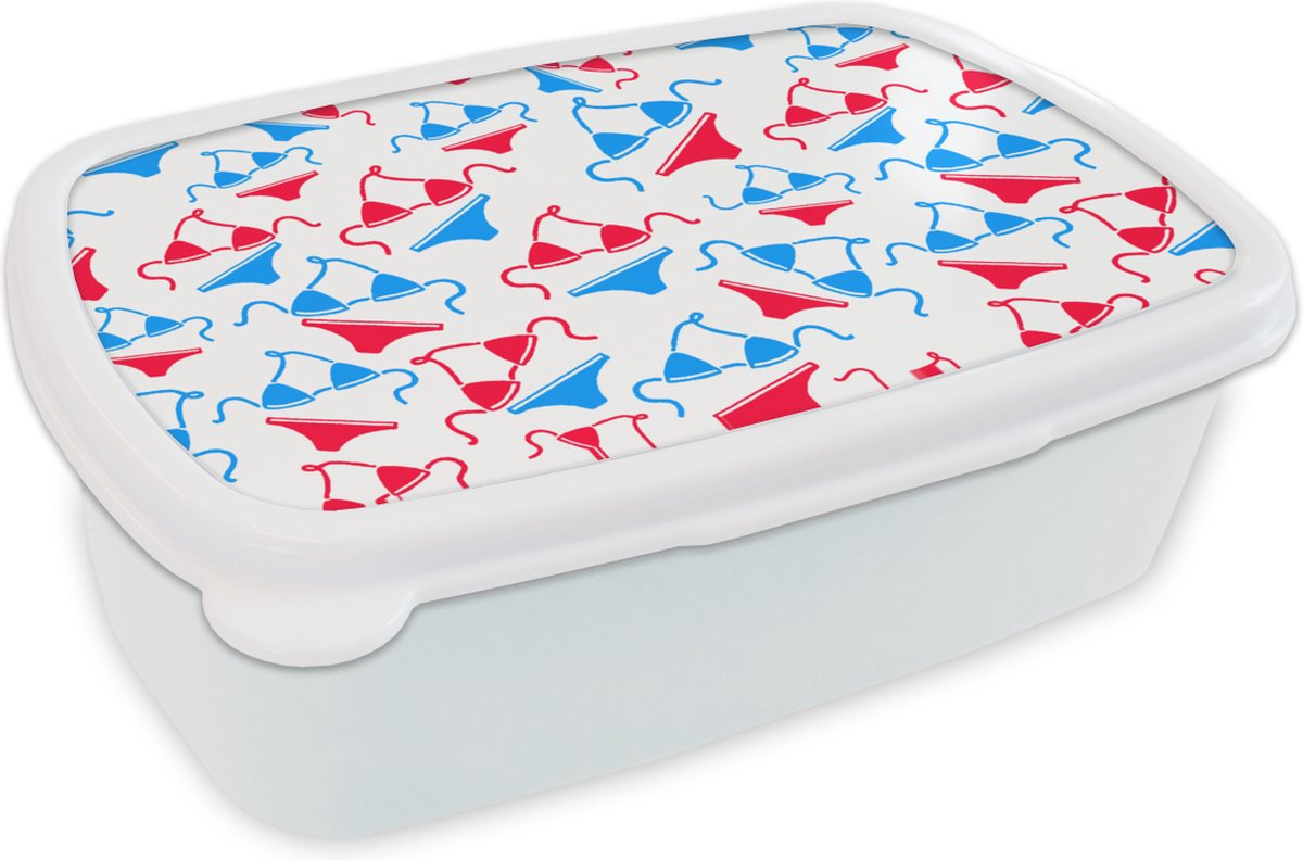Broodtrommel Wit - Lunchbox - Brooddoos - Bikini - Strand - Patronen - 18x12x6 cm - Volwassenen